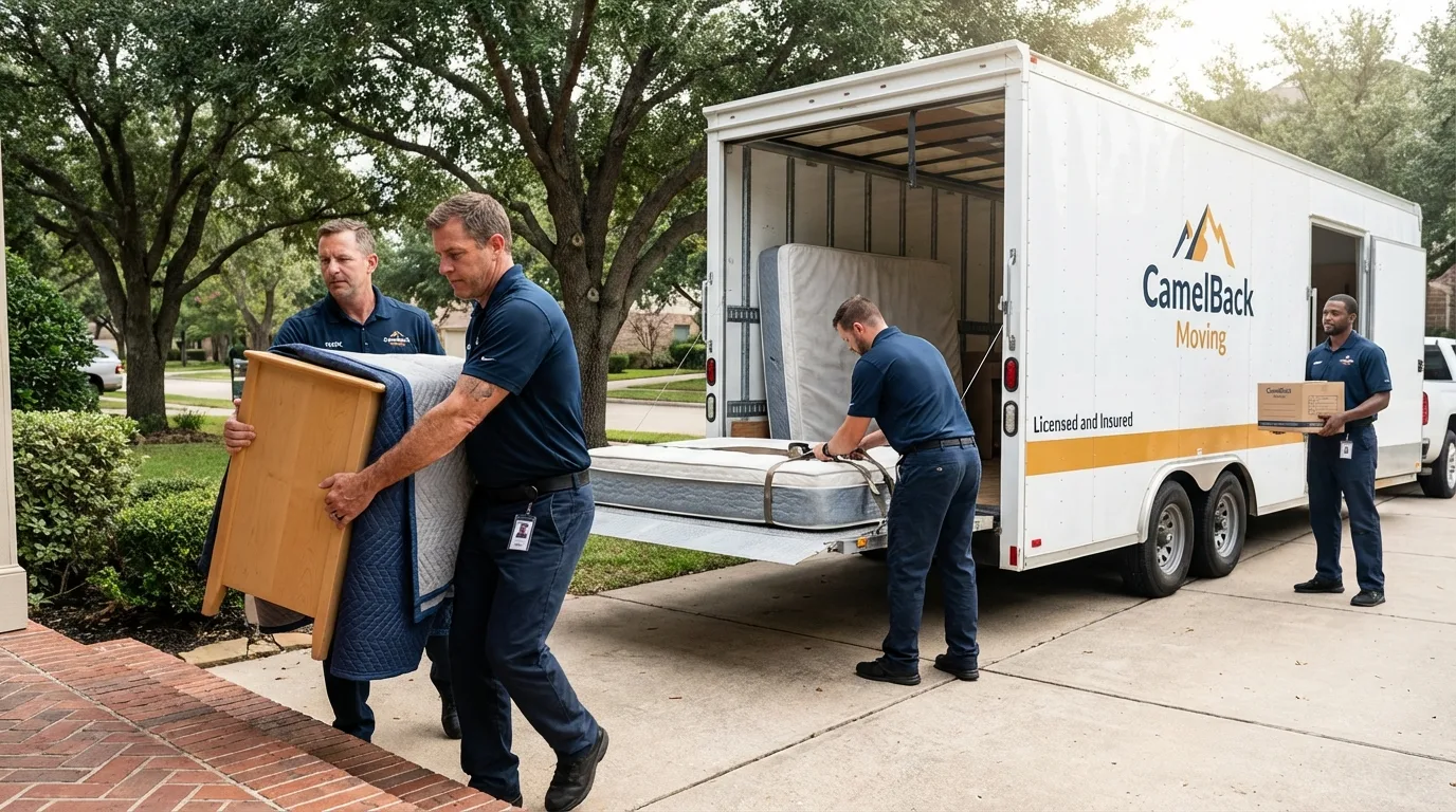 Crew loading residential truck for cross-state move from Lanai City, HI